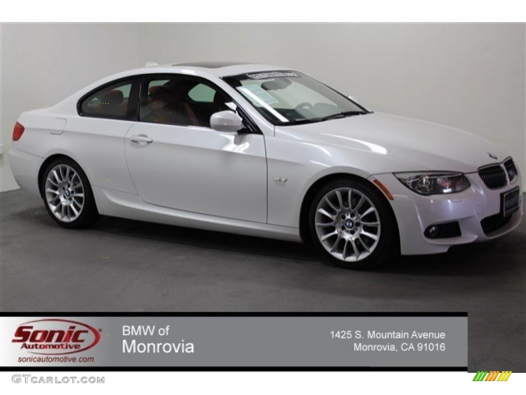 2012 3 Series 328i Coupe - Mineral White Metallic / Coral Red/Black photo #1