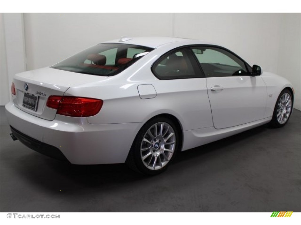 2012 3 Series 328i Coupe - Mineral White Metallic / Coral Red/Black photo #4