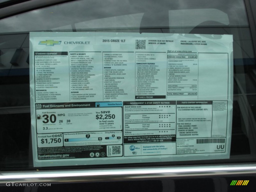 2015 Cruze LT - Blue Ray Metallic / Jet Black photo #7