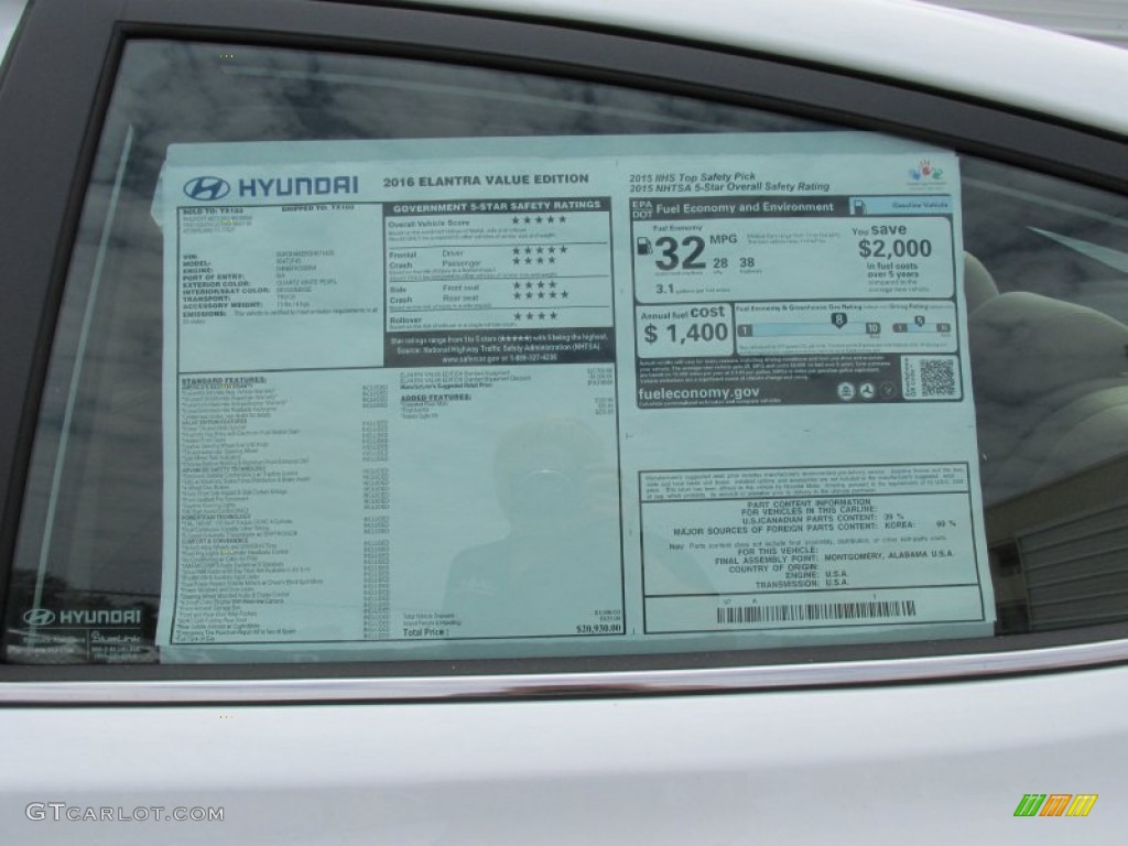 2016 Elantra Value Edition - White / Beige photo #33