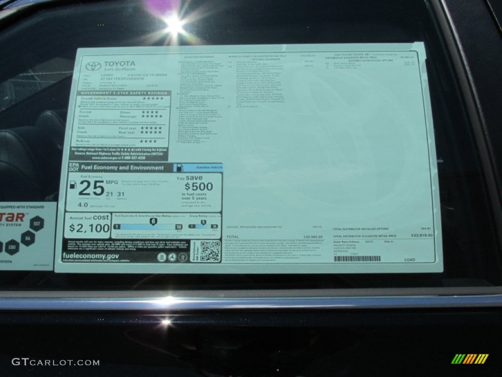 2015 Camry XLE V6 - Attitude Black Metallic / Black photo #34