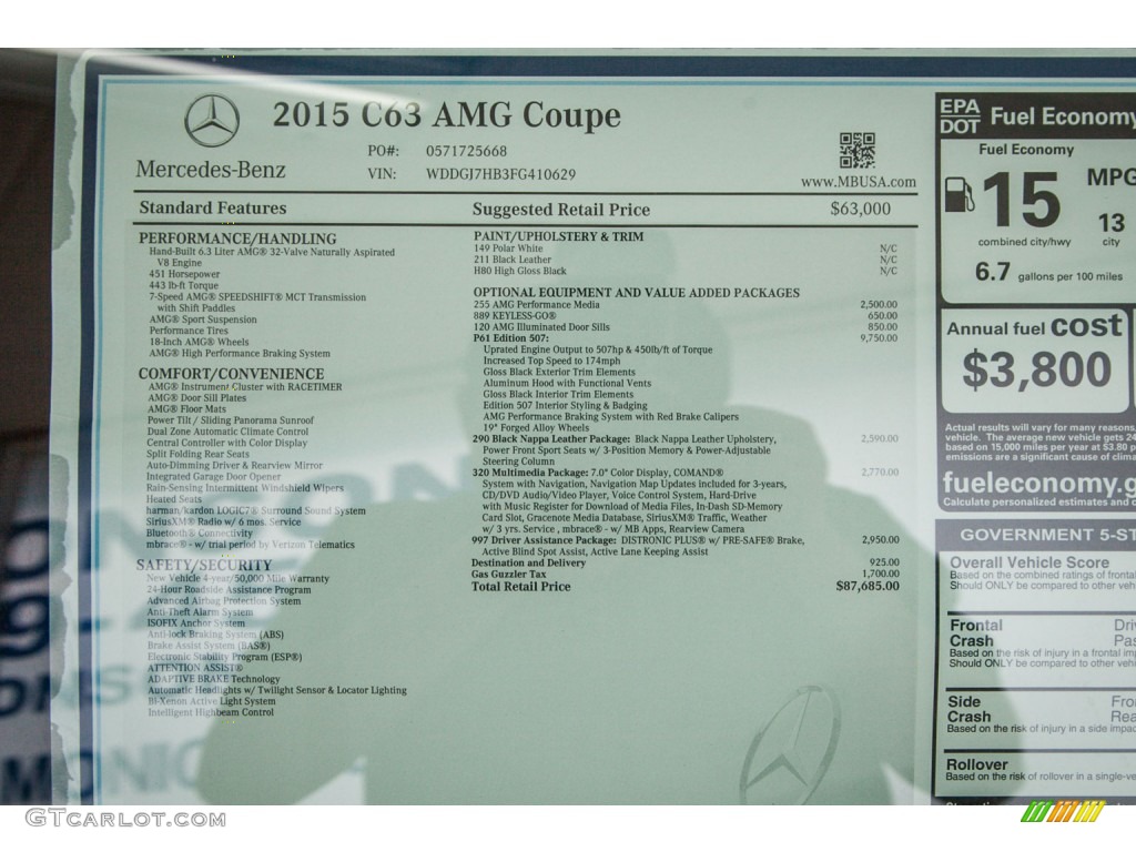 2015 Mercedes-Benz C 63 AMG Coupe Window Sticker Photo #103610234