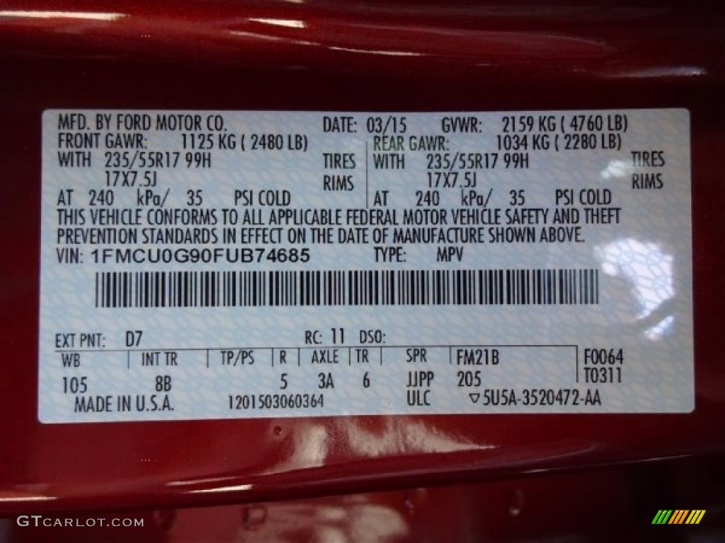 2015 Ford Escape SE Color Code Photos