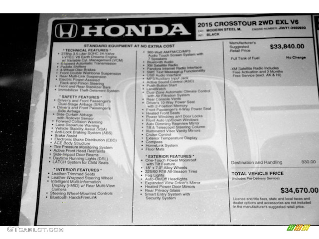 2015 Crosstour EX-L V6 - Modern Steel Metallic / Black photo #24