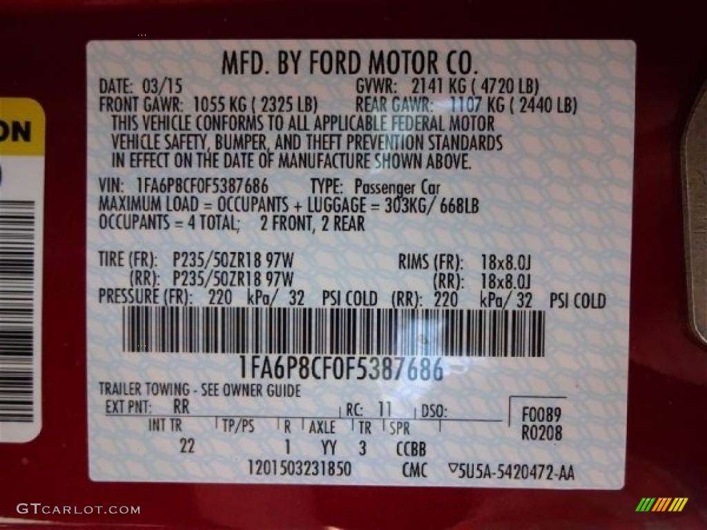 2015 Mustang GT Coupe - Ruby Red Metallic / Ceramic photo #16