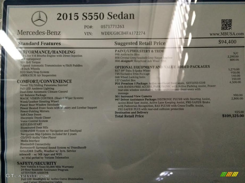 2015 S 550 Sedan - Anthracite Blue Metallic / Crystal Grey/Seashell Grey photo #11