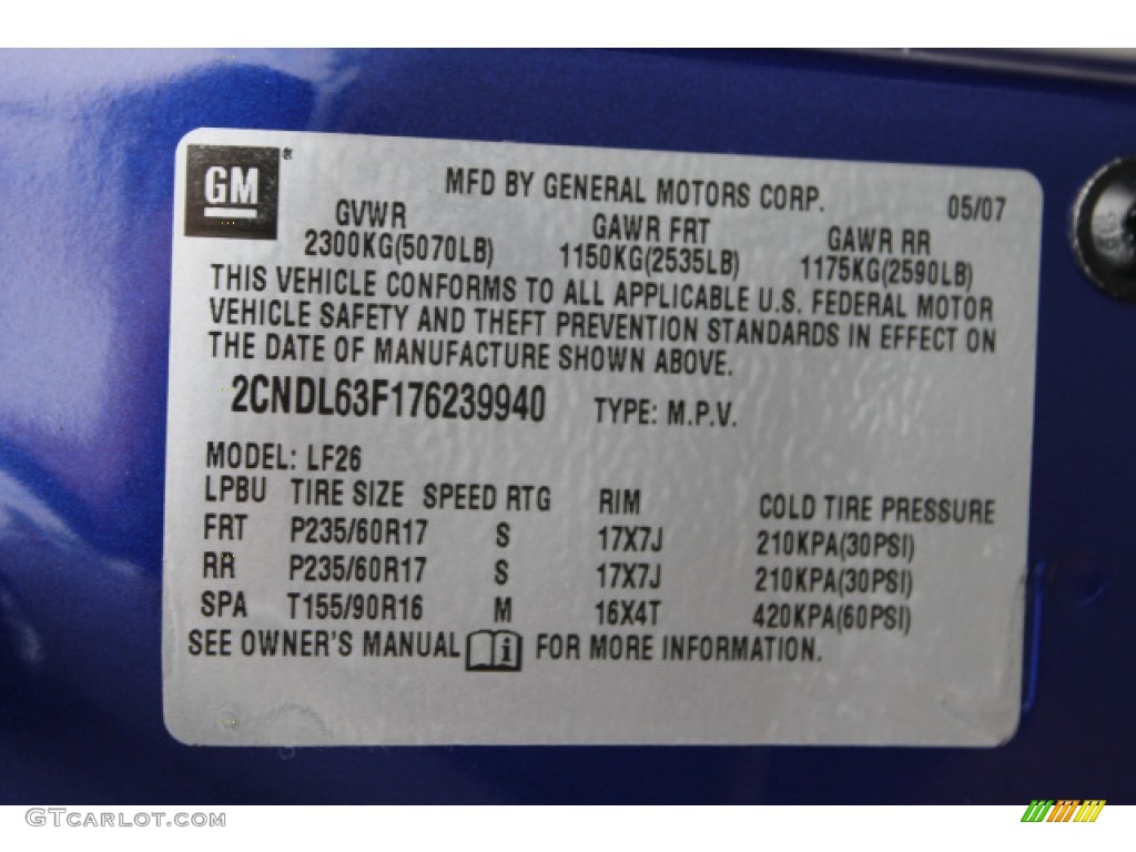 2007 Equinox LT - Laser Blue Metallic / Dark Gray photo #17