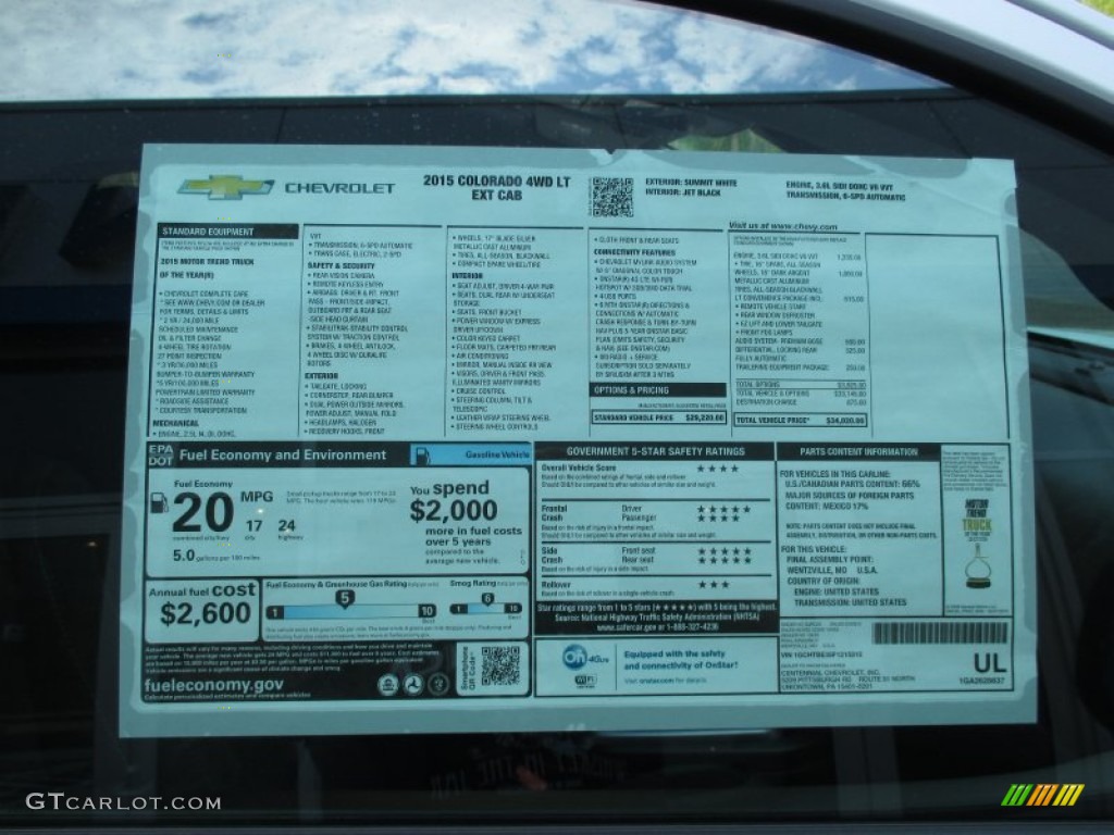 2015 Chevrolet Colorado LT Extended Cab 4WD Window Sticker Photos