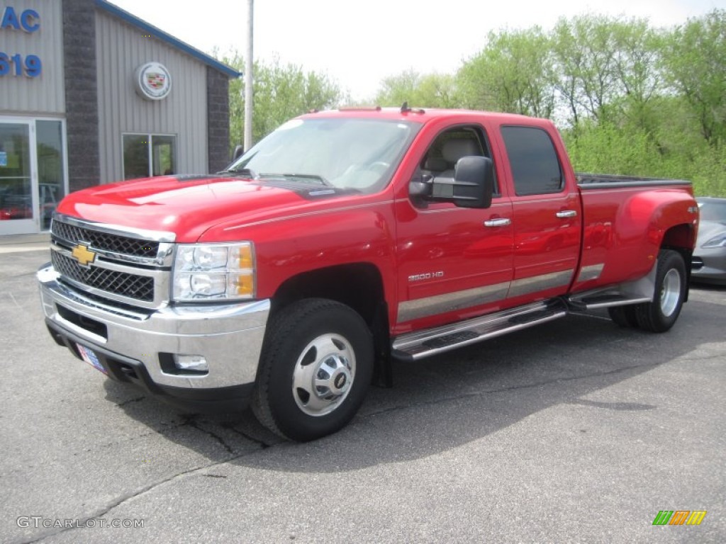 2012 Silverado 3500HD LTZ Crew Cab 4x4 Dually - Victory Red / Dark Cashmere/Light Cashmere photo #2