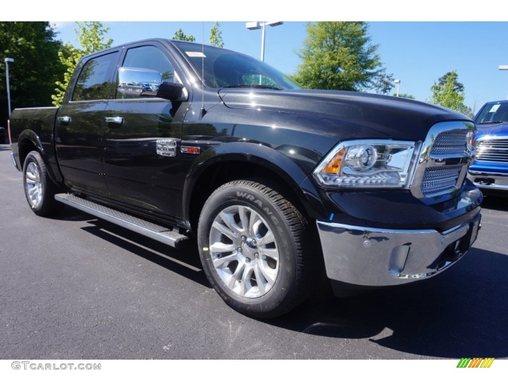 2015 1500 Laramie Long Horn Crew Cab 4x4 - Brilliant Black Crystal Pearl / Canyon Brown/Light Frost photo #4