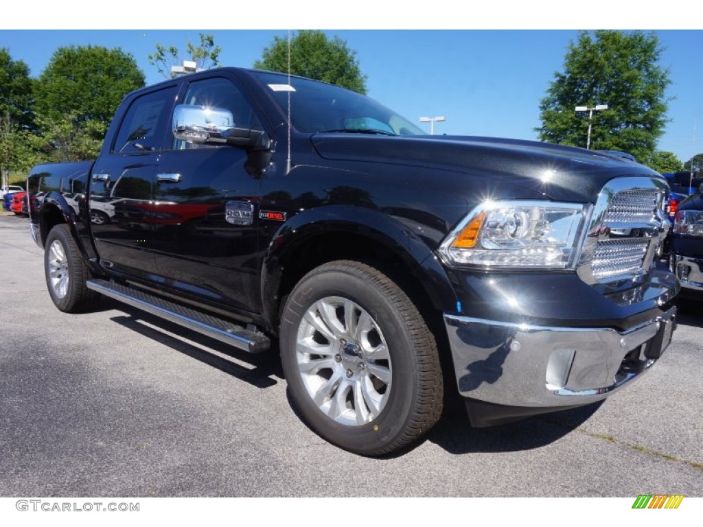 2015 1500 Laramie Long Horn Crew Cab 4x4 - Brilliant Black Crystal Pearl / Black/Cattle Tan photo #4