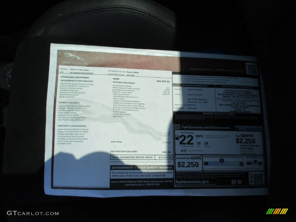 2016 Jaguar F-TYPE Coupe Window Sticker Photos