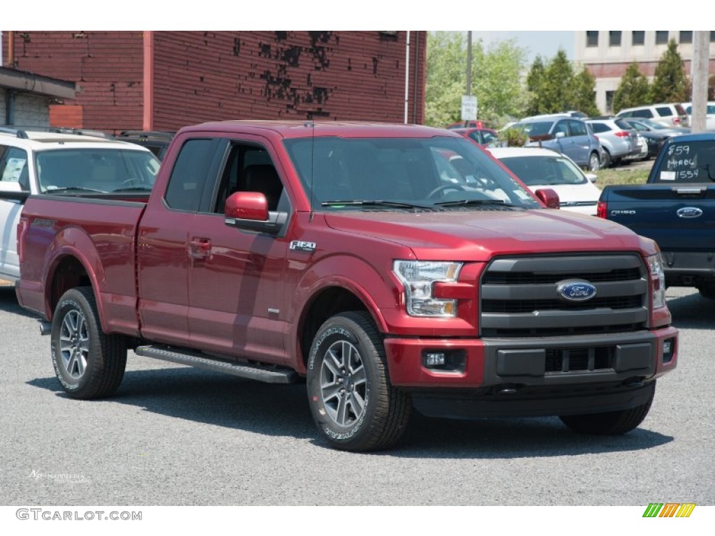 2015 F150 Lariat SuperCab 4x4 - Ruby Red Metallic / Black photo #1