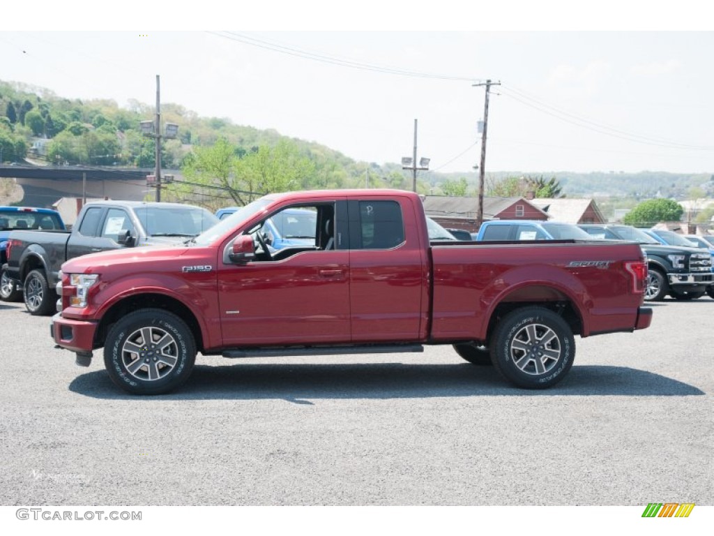 2015 F150 Lariat SuperCab 4x4 - Ruby Red Metallic / Black photo #2