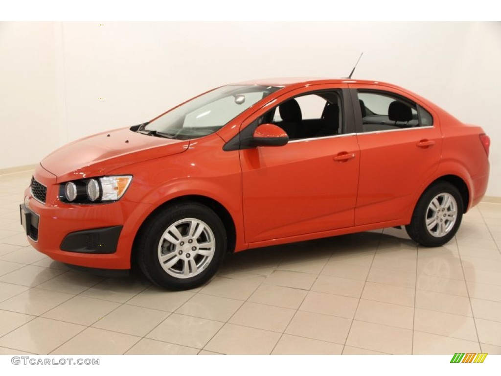 Inferno Orange Metallic 2013 Chevrolet Sonic LT Sedan Exterior Photo #103809223