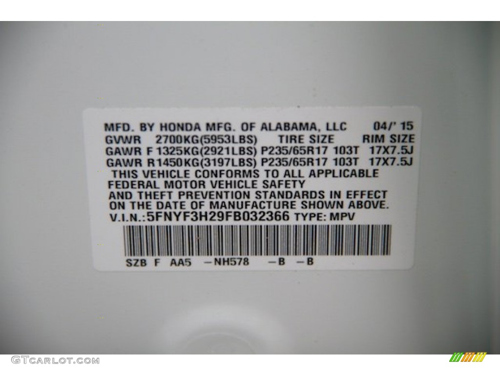 2015 Pilot LX - Taffeta White / Gray photo #21