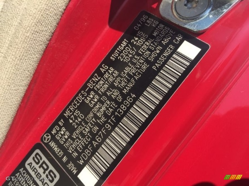 1996 SL 500 Roadster - Imperial Red / Parchment photo #102