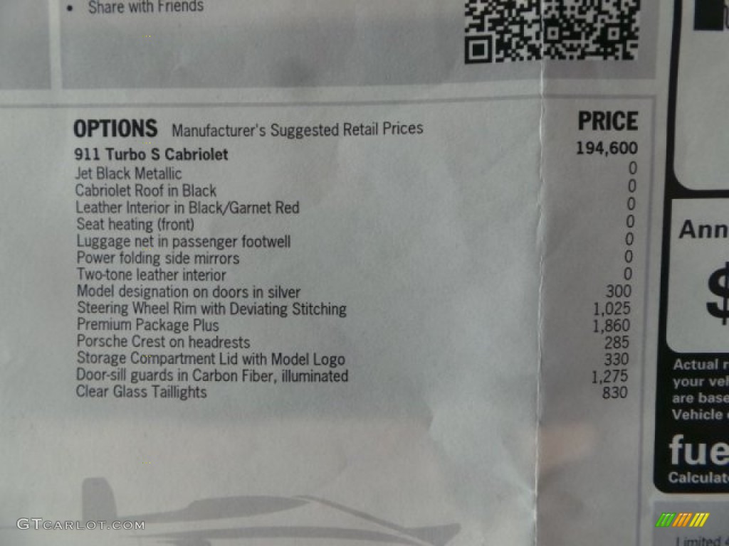 2015 Porsche 911 Turbo S Cabriolet Window Sticker Photo #103880220