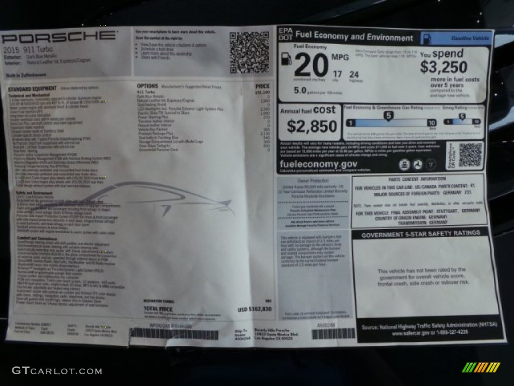 2015 Porsche 911 Turbo Coupe Window Sticker Photo #103880790