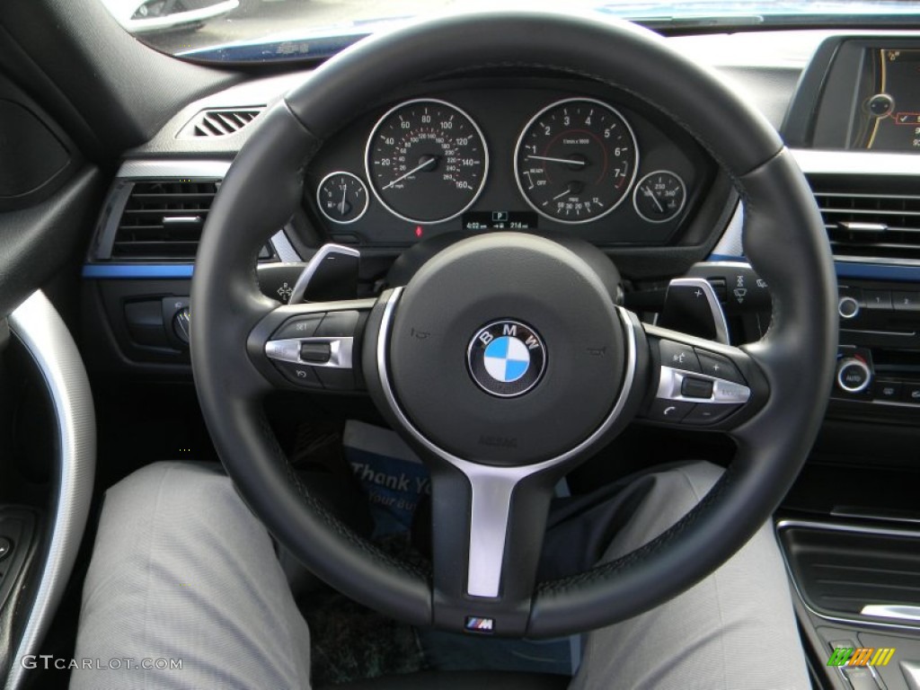2014 BMW 3 Series 335i xDrive Sedan Oyster/Black Steering Wheel Photo #103914377