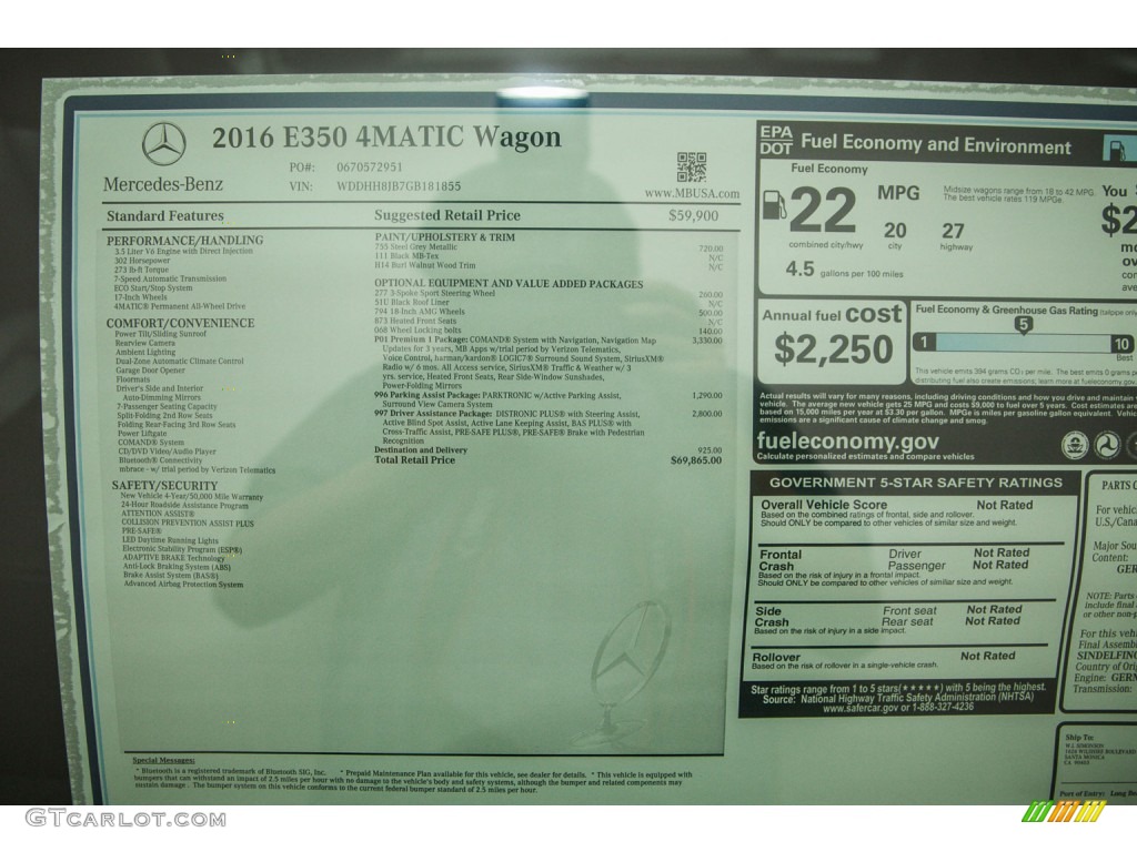 2016 Mercedes-Benz E 350 4Matic Wagon Window Sticker Photo #103944747