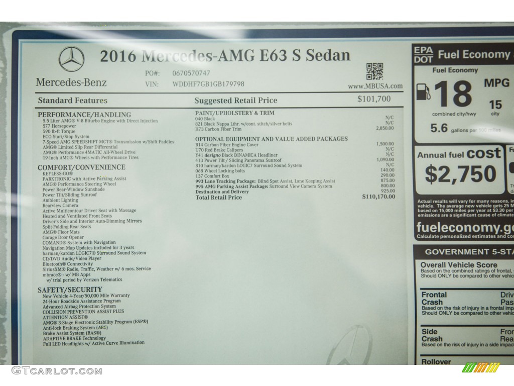 2016 Mercedes-Benz E 63 AMG 4Matic S Sedan Window Sticker Photo #103945203