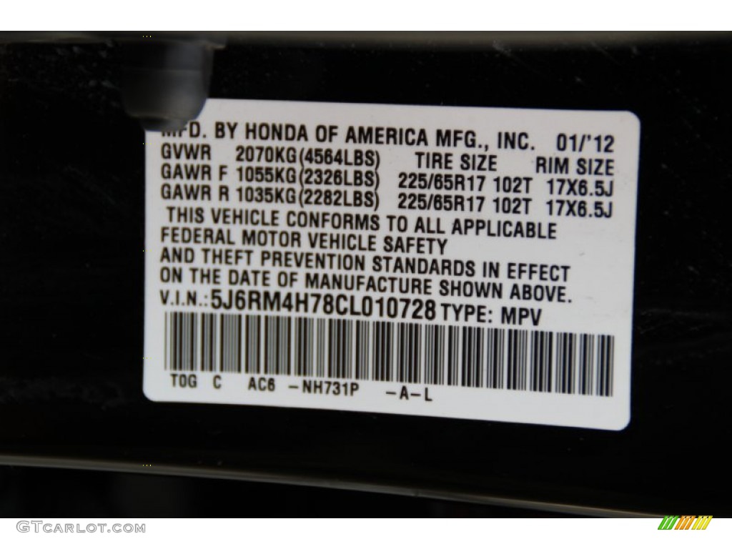 2012 CR-V EX-L 4WD - Crystal Black Pearl / Black photo #33