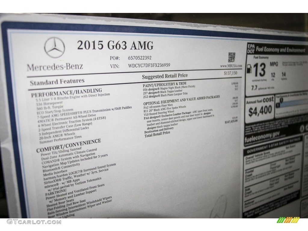 2015 Mercedes-Benz G 63 AMG Window Sticker Photo #103972818