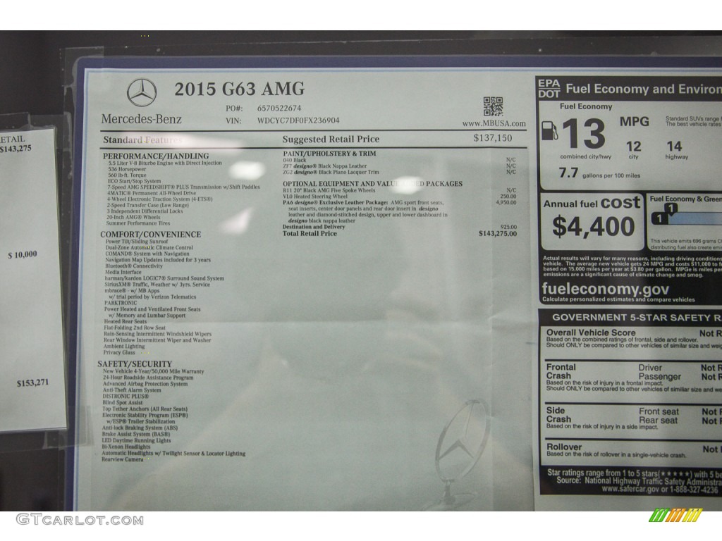 2015 Mercedes-Benz G 63 AMG Window Sticker Photo #103980736