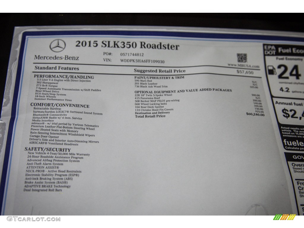 2015 Mercedes-Benz SLK 350 Roadster Window Sticker Photos