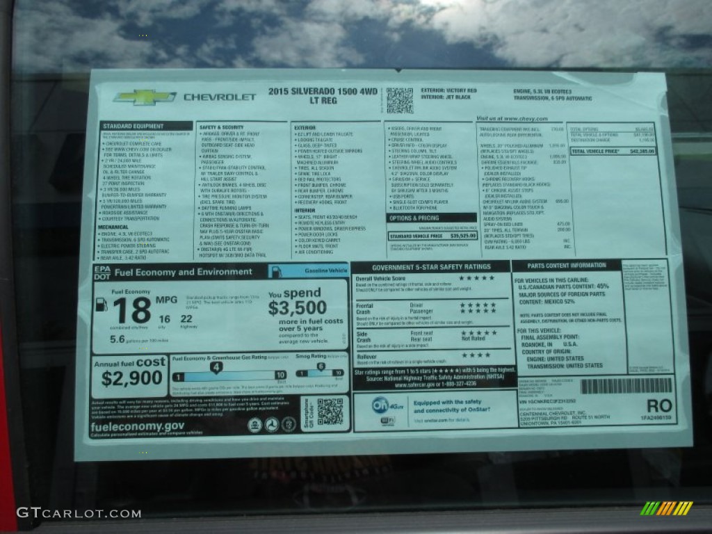 2015 Chevrolet Silverado 1500 LT Regular Cab 4x4 Window Sticker Photo #103984282