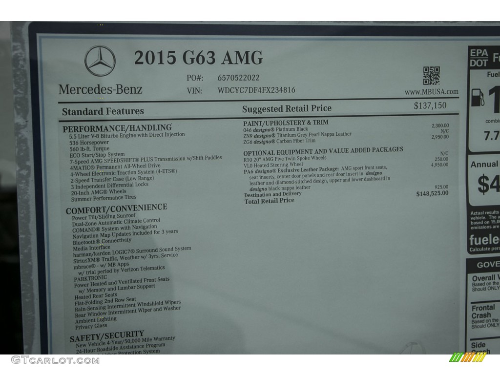 2015 Mercedes-Benz G 63 AMG Window Sticker Photos