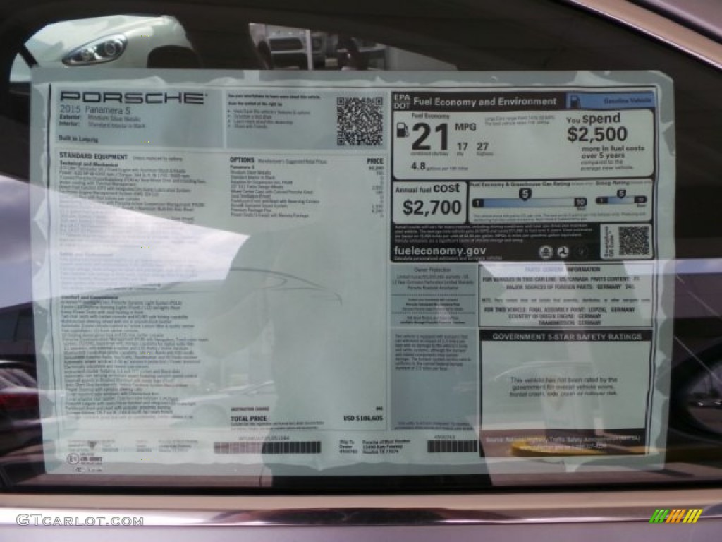 2015 Porsche Panamera S Window Sticker Photo #103992208