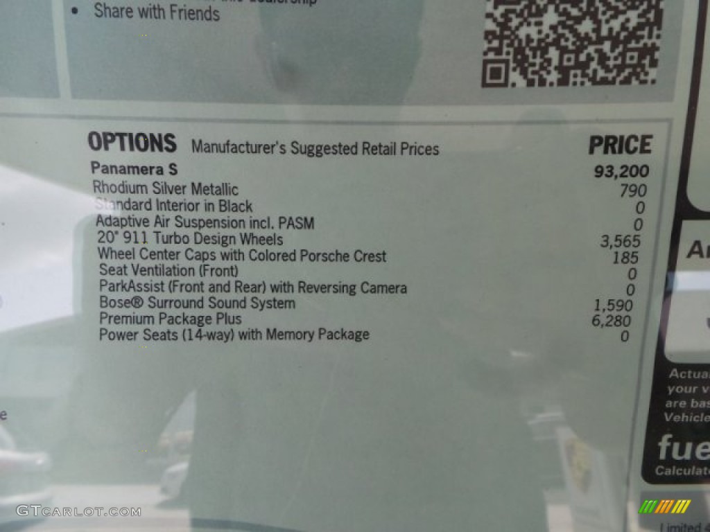 2015 Porsche Panamera S Window Sticker Photo #103992226