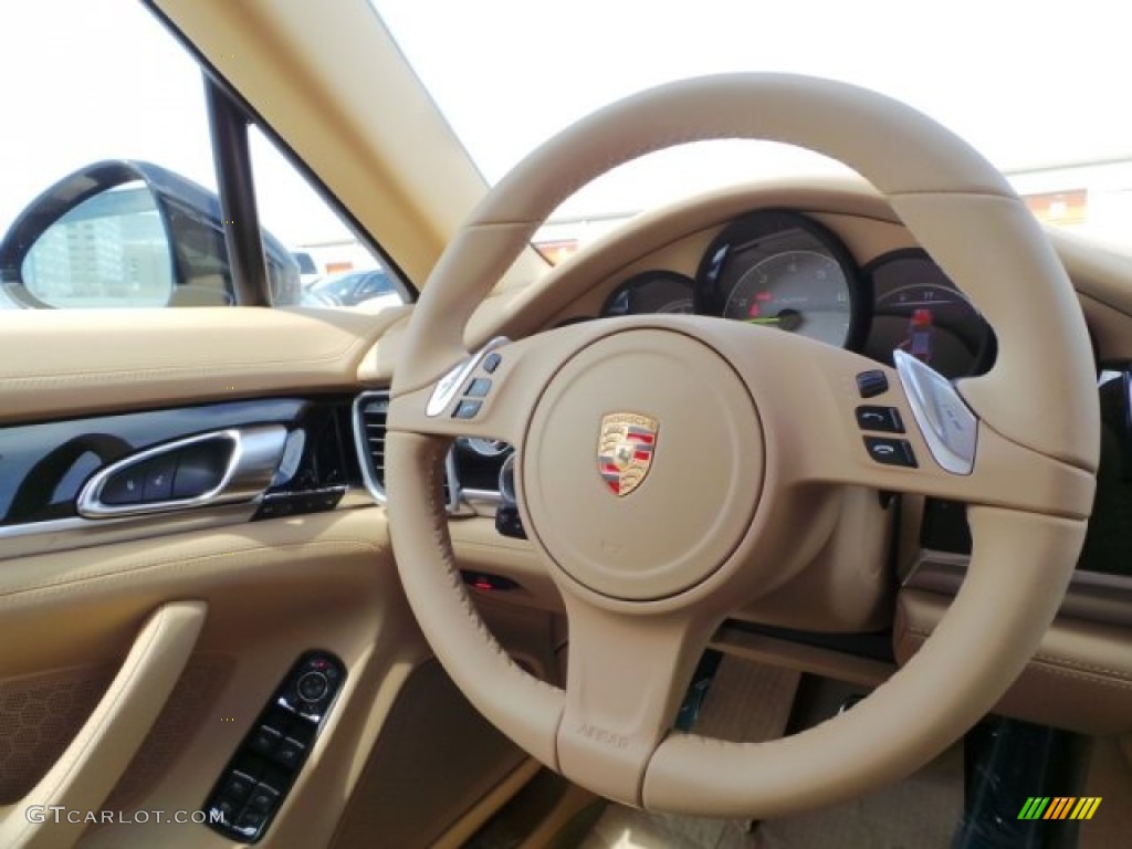 2015 Porsche Panamera S E-Hybrid Luxor Beige Steering Wheel Photo #103992910