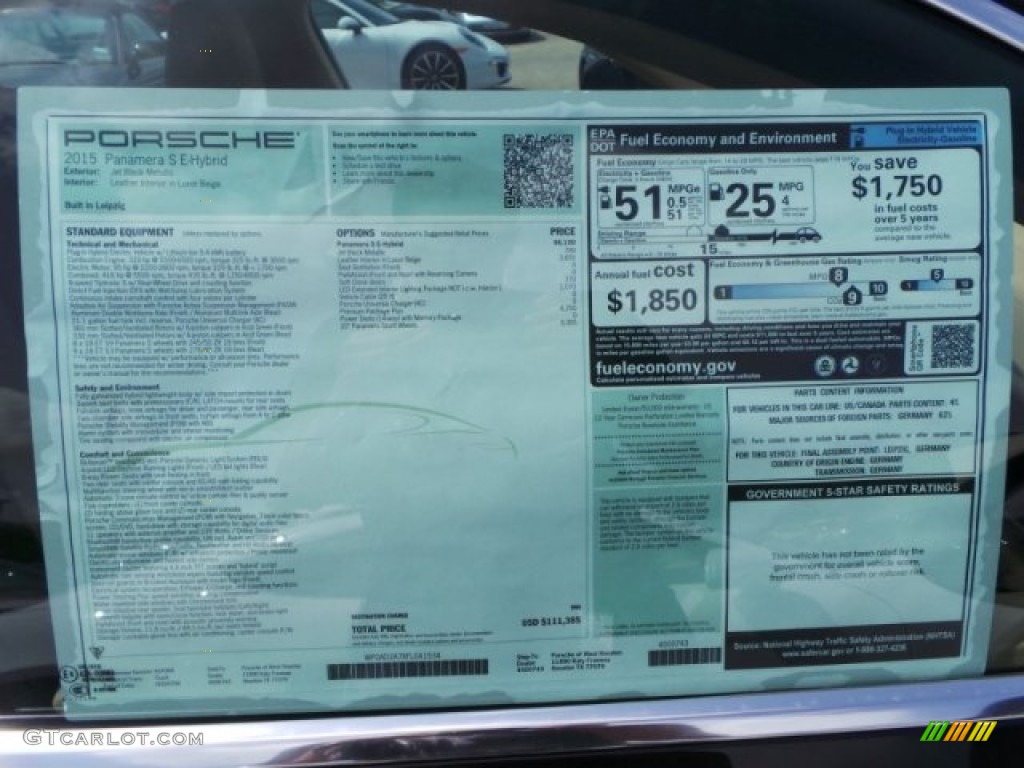 2015 Porsche Panamera S E-Hybrid Window Sticker Photo #103992976