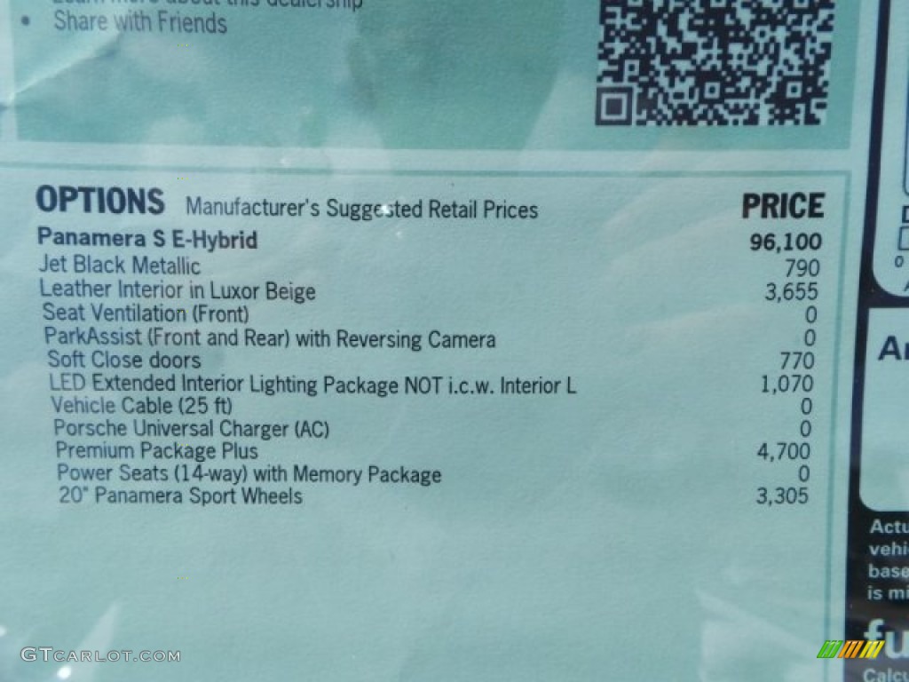 2015 Porsche Panamera S E-Hybrid Window Sticker Photo #103992997