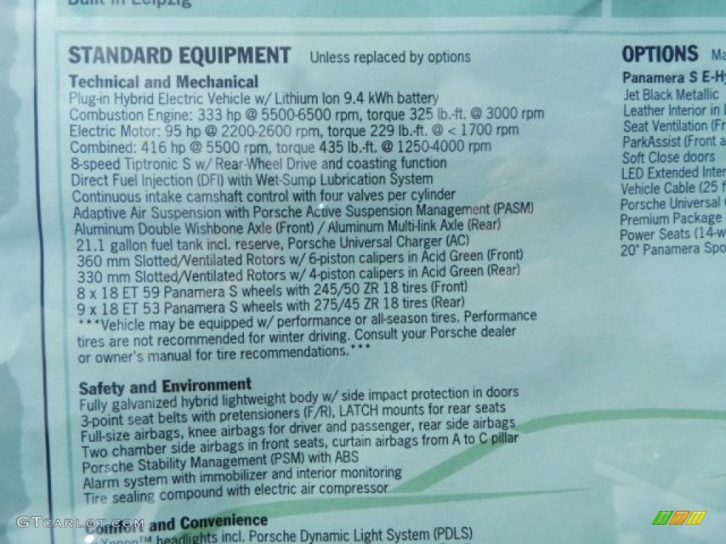 2015 Porsche Panamera S E-Hybrid Window Sticker Photo #103993006