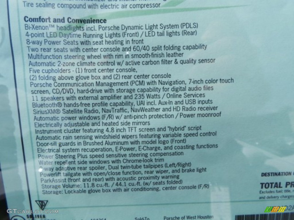 2015 Porsche Panamera S E-Hybrid Window Sticker Photos