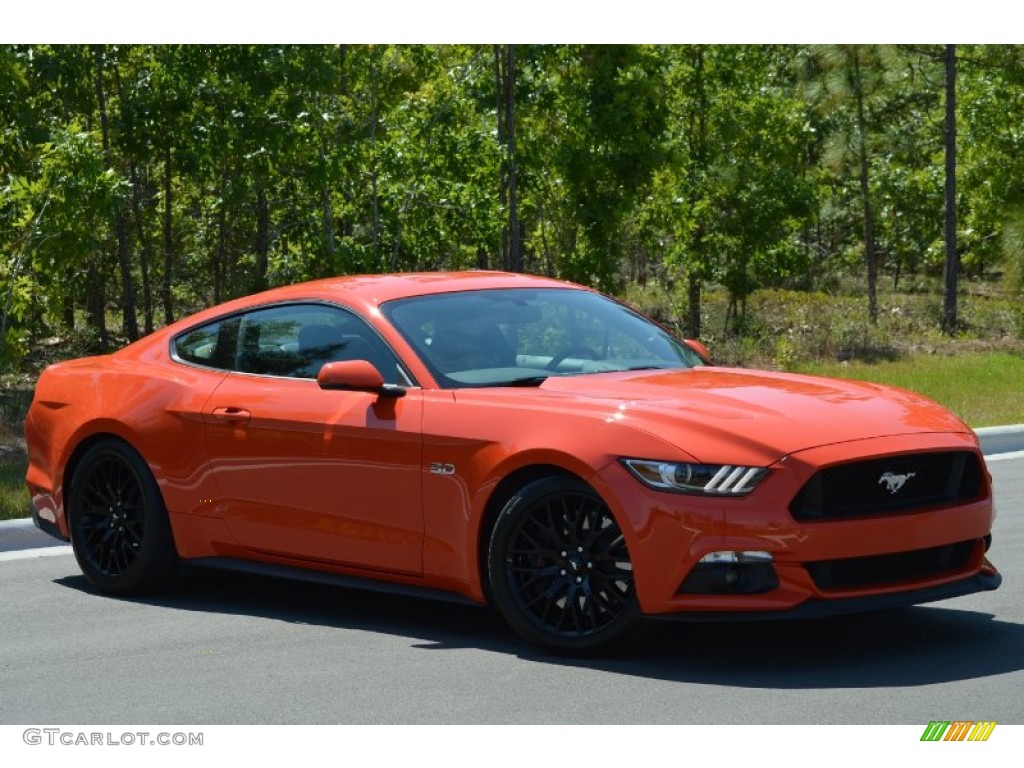 Competition Orange 2015 Ford Mustang GT Premium Coupe Exterior Photo #104030806
