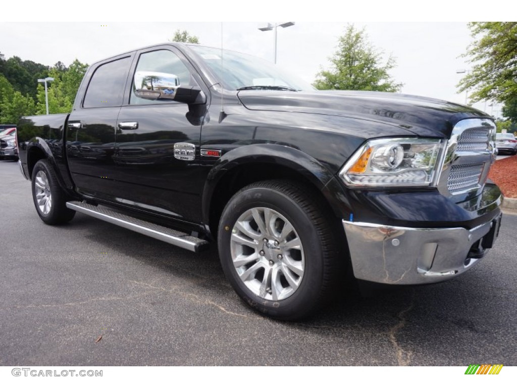 2015 1500 Laramie Long Horn Crew Cab 4x4 - Brilliant Black Crystal Pearl / Canyon Brown/Light Frost photo #4