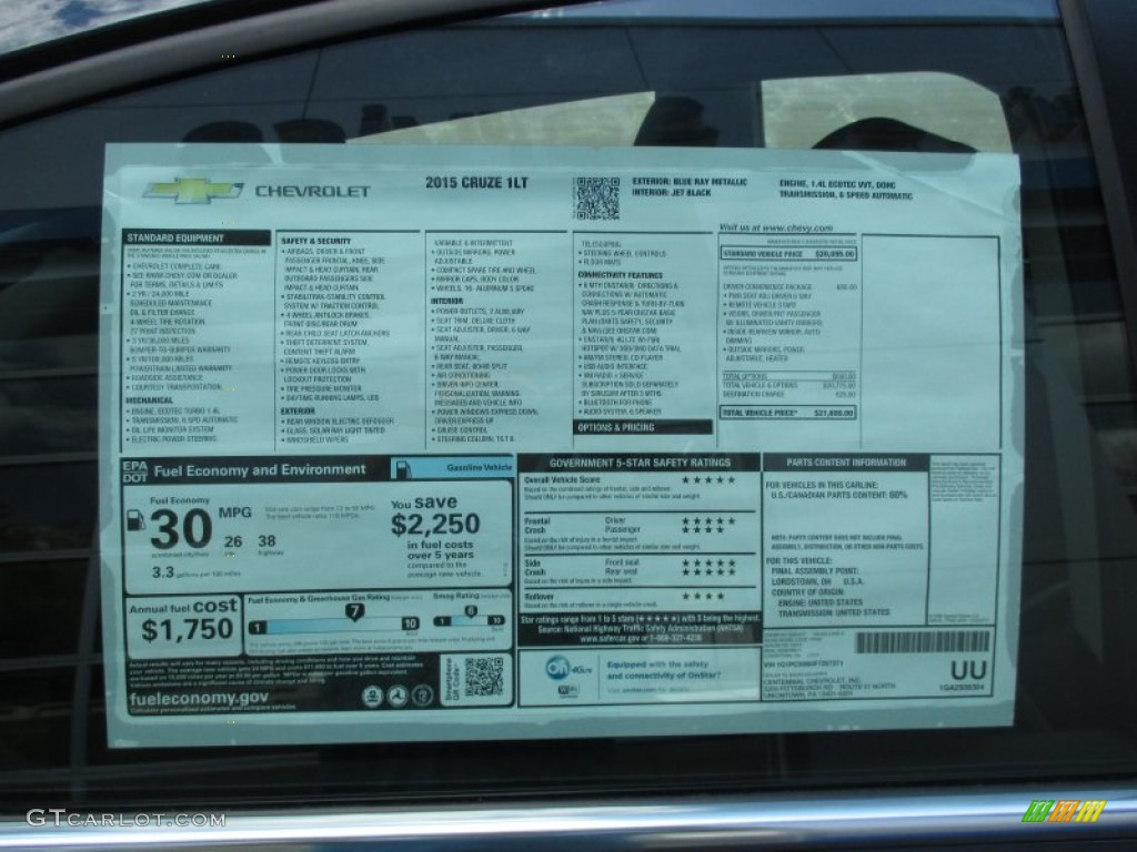 2015 Cruze LT - Blue Ray Metallic / Jet Black/Medium Titanium photo #7