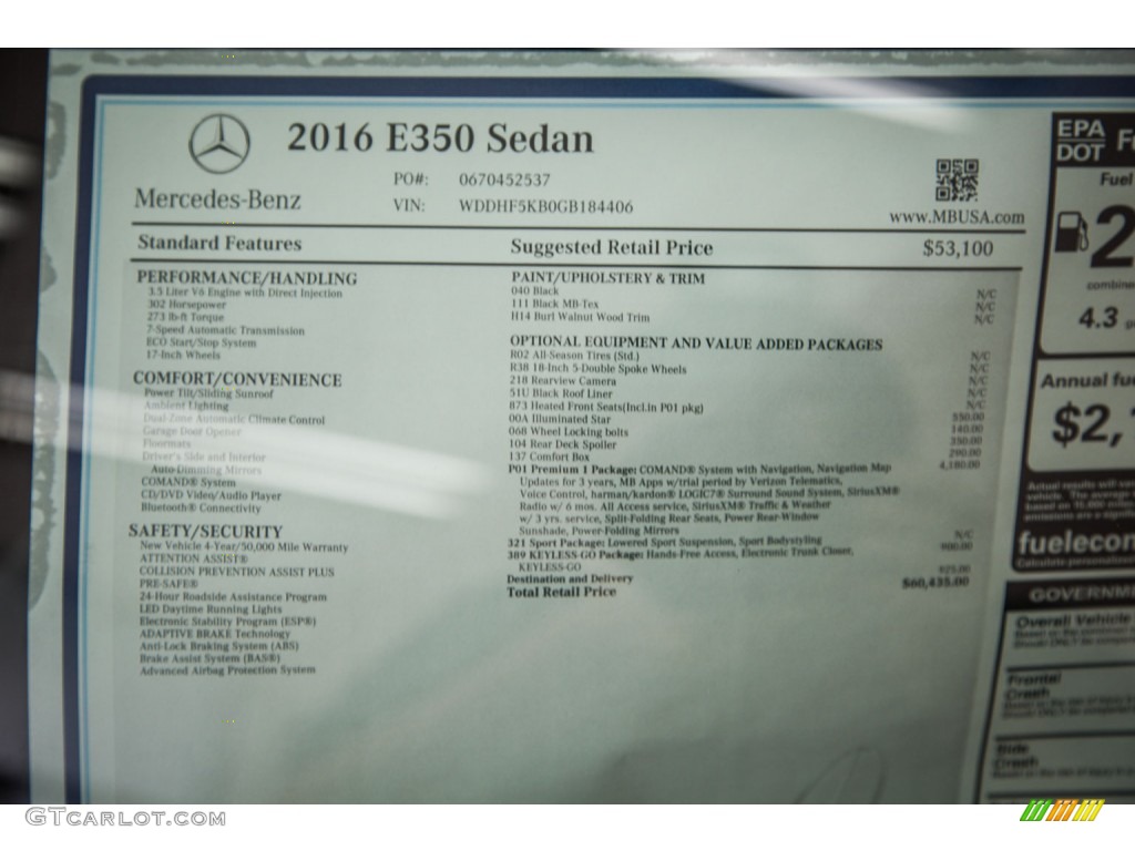 2016 Mercedes-Benz E 350 Sedan Window Sticker Photo #104082940