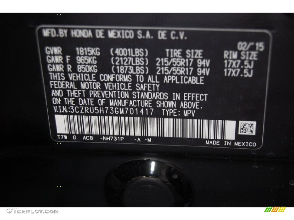 2016 HR-V Color Code NH731P for Crystal Black Pearl Photo #104087851