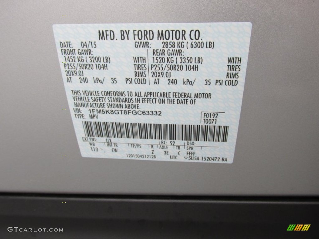 2015 Explorer Sport 4WD - Ingot Silver / Sport Charcoal Black photo #37