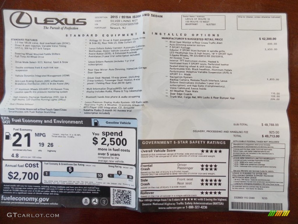 2015 Lexus IS 350 F Sport AWD Window Sticker Photos