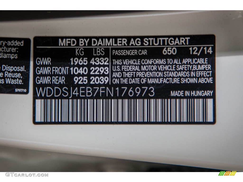 2015 CLA Color Code 650 for Cirrus White Photo #104140309