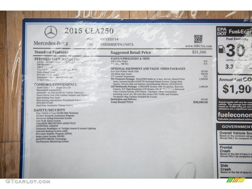 2015 Mercedes-Benz CLA 250 Window Sticker Photo #104140464