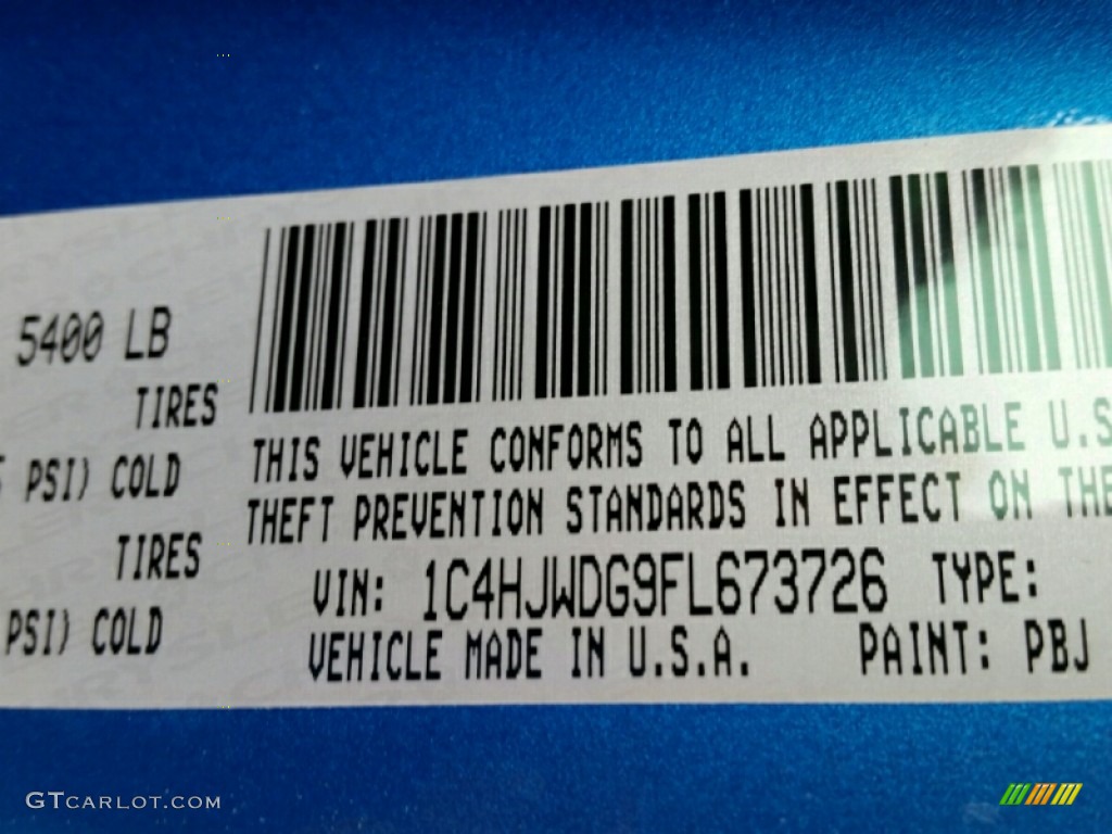 2015 Wrangler Unlimited Color Code PBJ for Hydro Blue ...