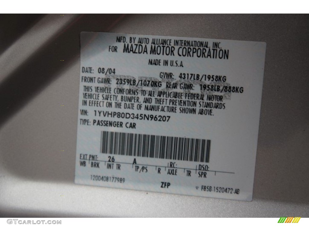 2004 MAZDA6 s Sedan - Glacier Silver Metallic / Black photo #14